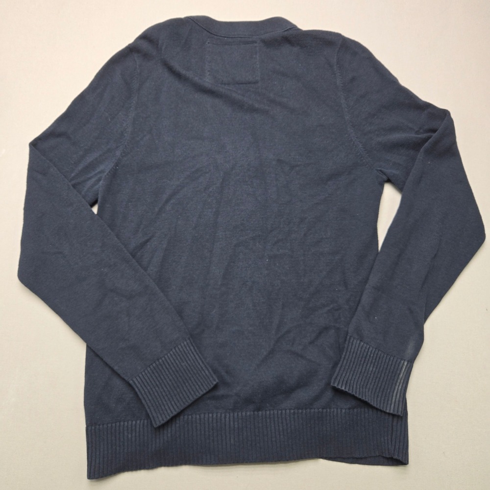Abercrombie & Fitch Cardigan Sweater Moose Logo Navy Blue Mens L Cotton Knit - Picture 2 of 7
